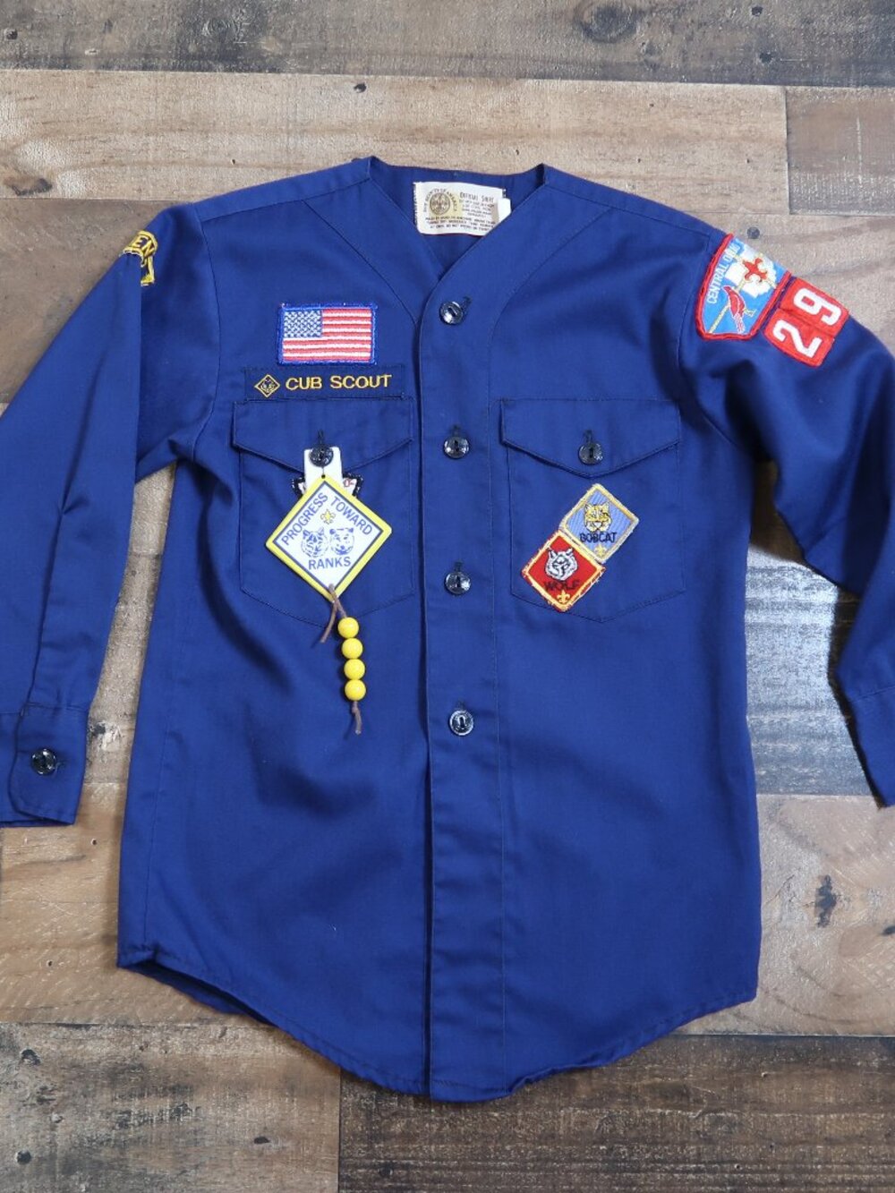 Vintage 70s 80s Boy Scouts Cub Blue Long Sleeve Button Up Patches Ohio 296